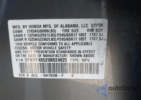 2009 Honda Pilot Ex-L z USA, uszkodzony, nr VIN 5FNYF48529B024825